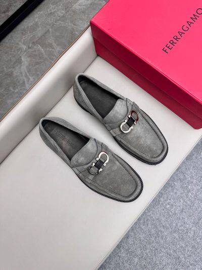 Ferragamo Grey calfskin Leather Shoes-Ferragamo Man Business Leather Shoes